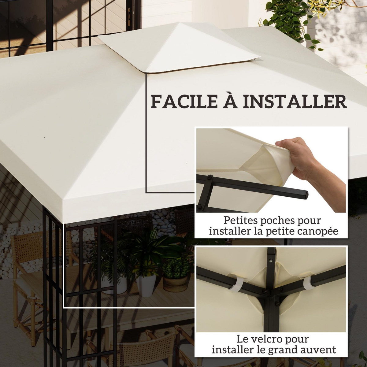 HOMCOM Toile de toit de rechange pour pavillon tonnelle tente 3x3m crème