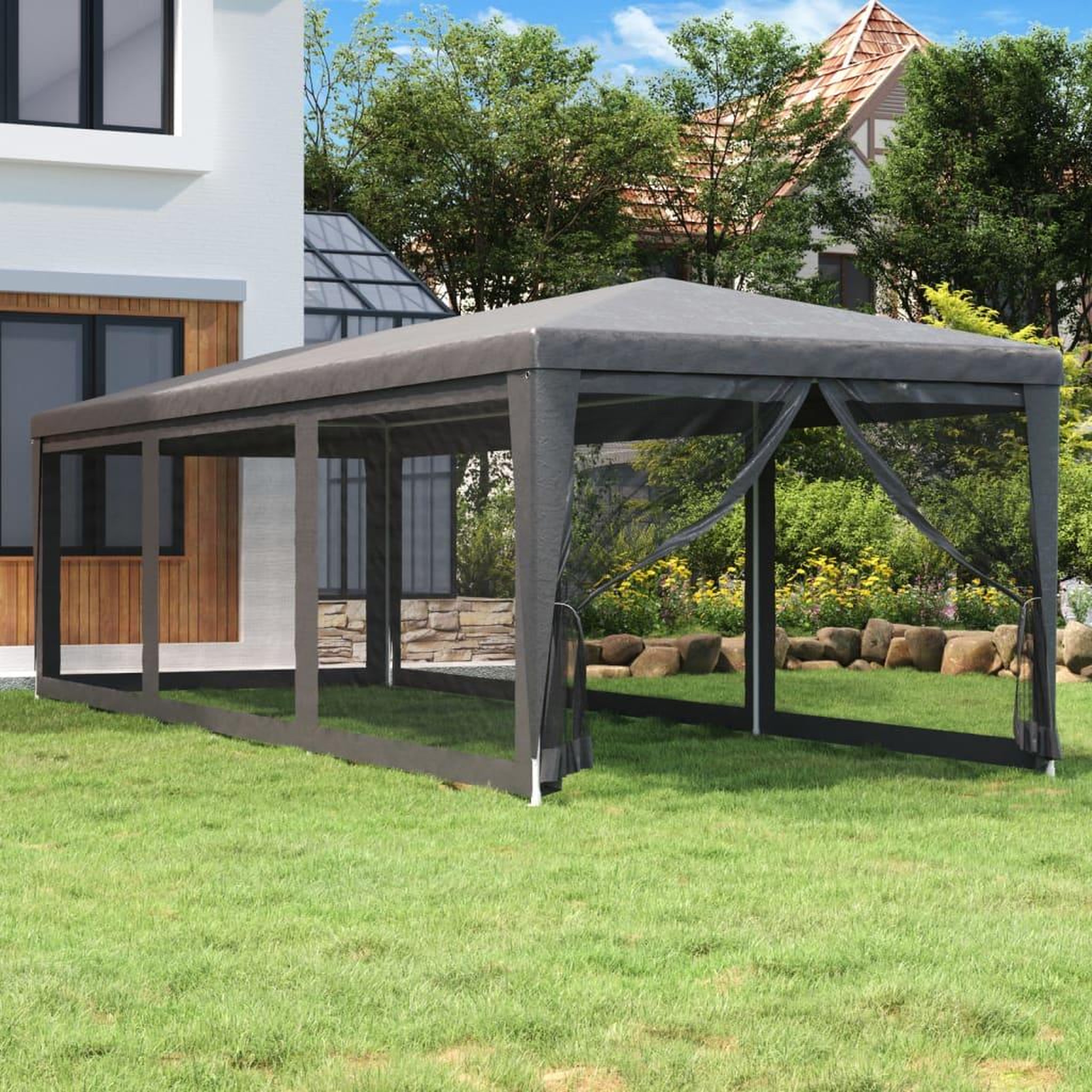 Voir la diapositive 1 : VIDAXL Tente de fete avec 8 parois laterales en maille Anthracite 3x9m