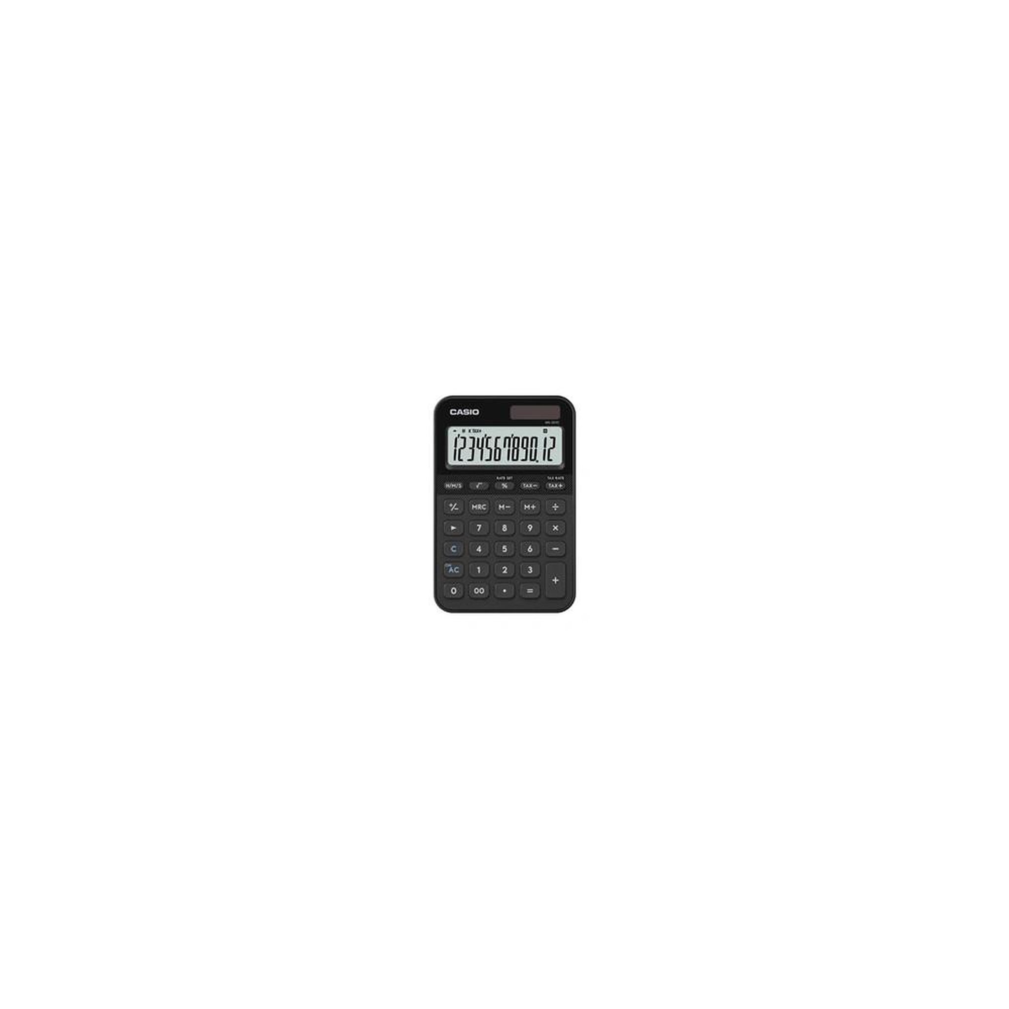 CASIO Calculatrice de bureau LCD 12 chiffres noire, alimentation solaire avec pile LR54, touches mémoire, racine carrée et fonctions taxe
