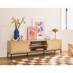 BEST MOBILIER Nagato - meuble tv - cannage et effet bois - 2 portes et 2 niches -180 cm. Coloris disponibles : Marron