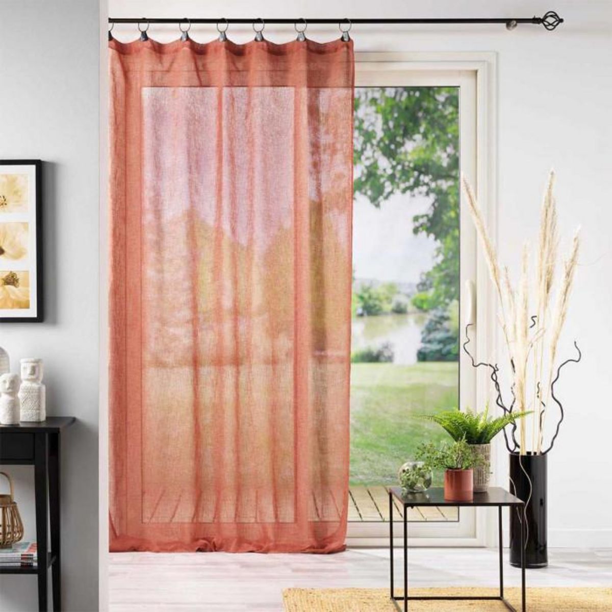 Paris Prix Rideau Voilage à Anneaux  Linka  140x240cm Terracotta