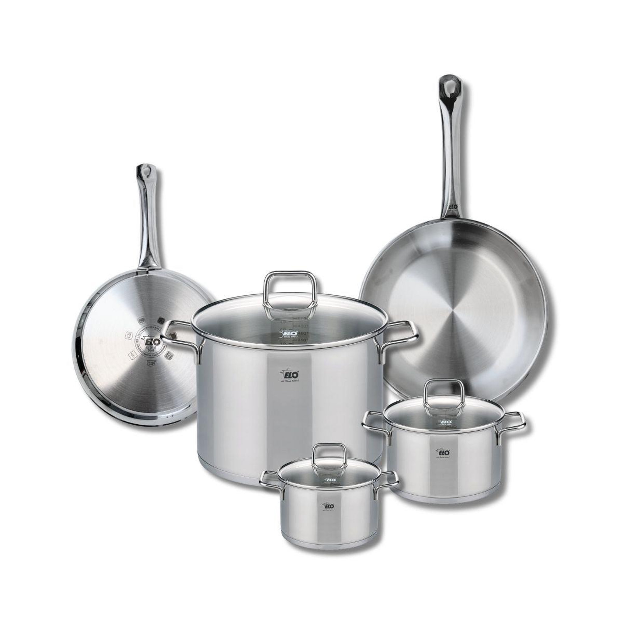 ELO Ensemble de 2 poêles de cuisson 24 et 28 cm et 3 faitouts 14, 16 et 26 cm elo profi citrin