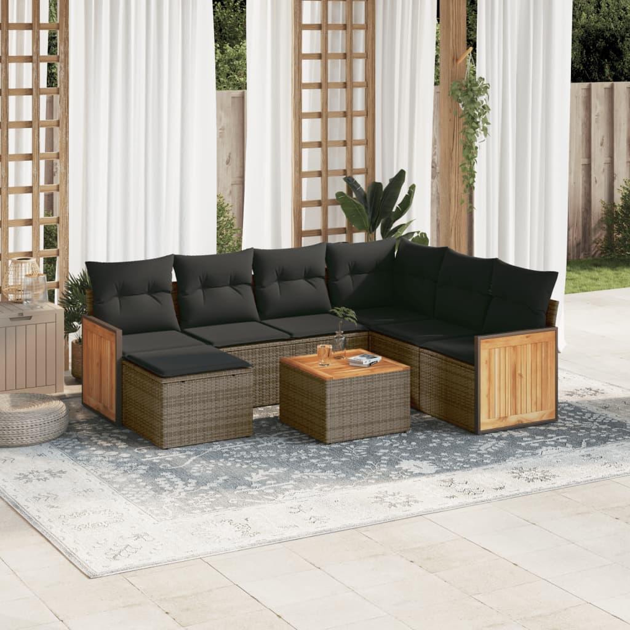 VIDAXL Salon de jardin 8 pcs avec coussins gris resine tressee