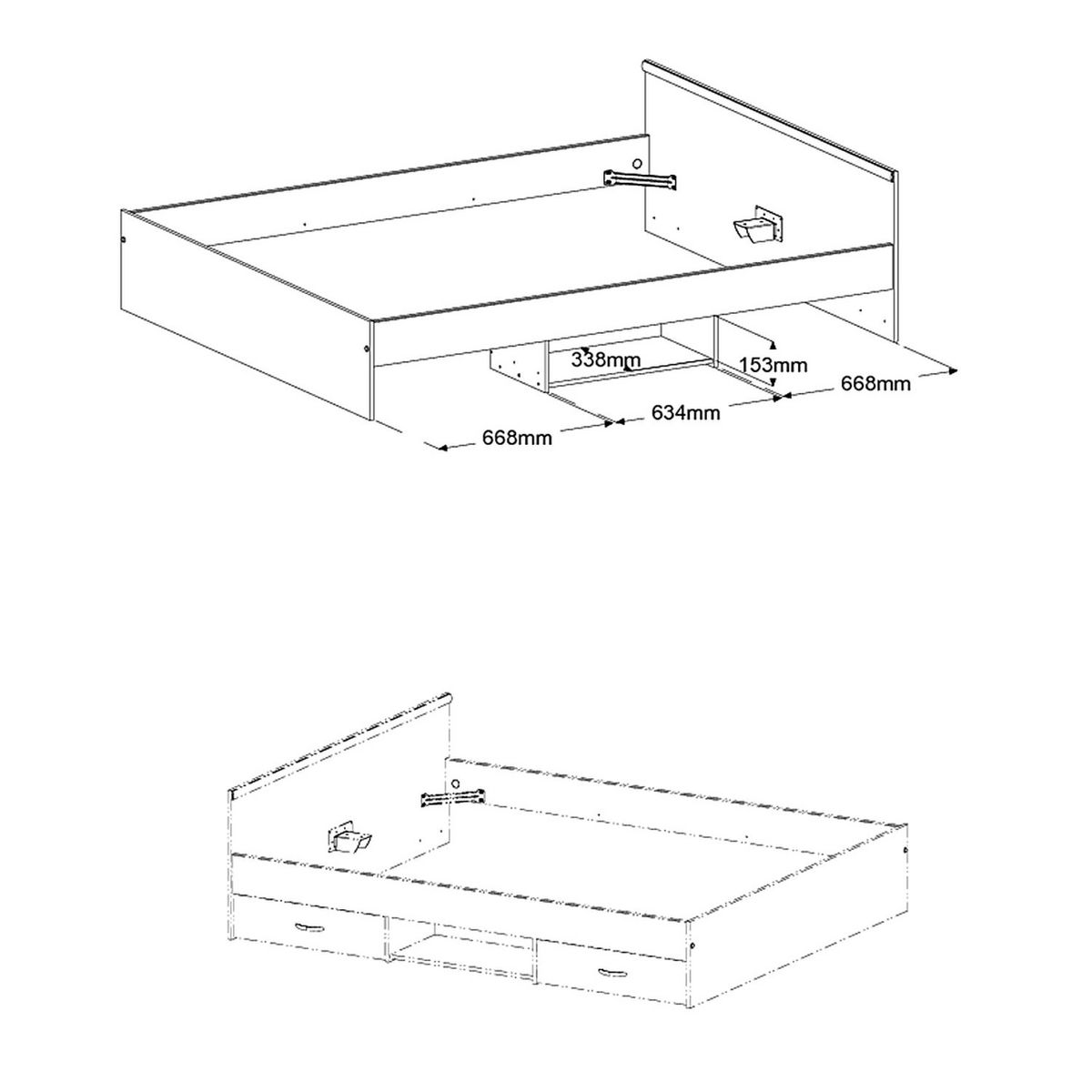 Lit double adulte 160x200 cm 2 tiroirs 1 niche DOWNTON 