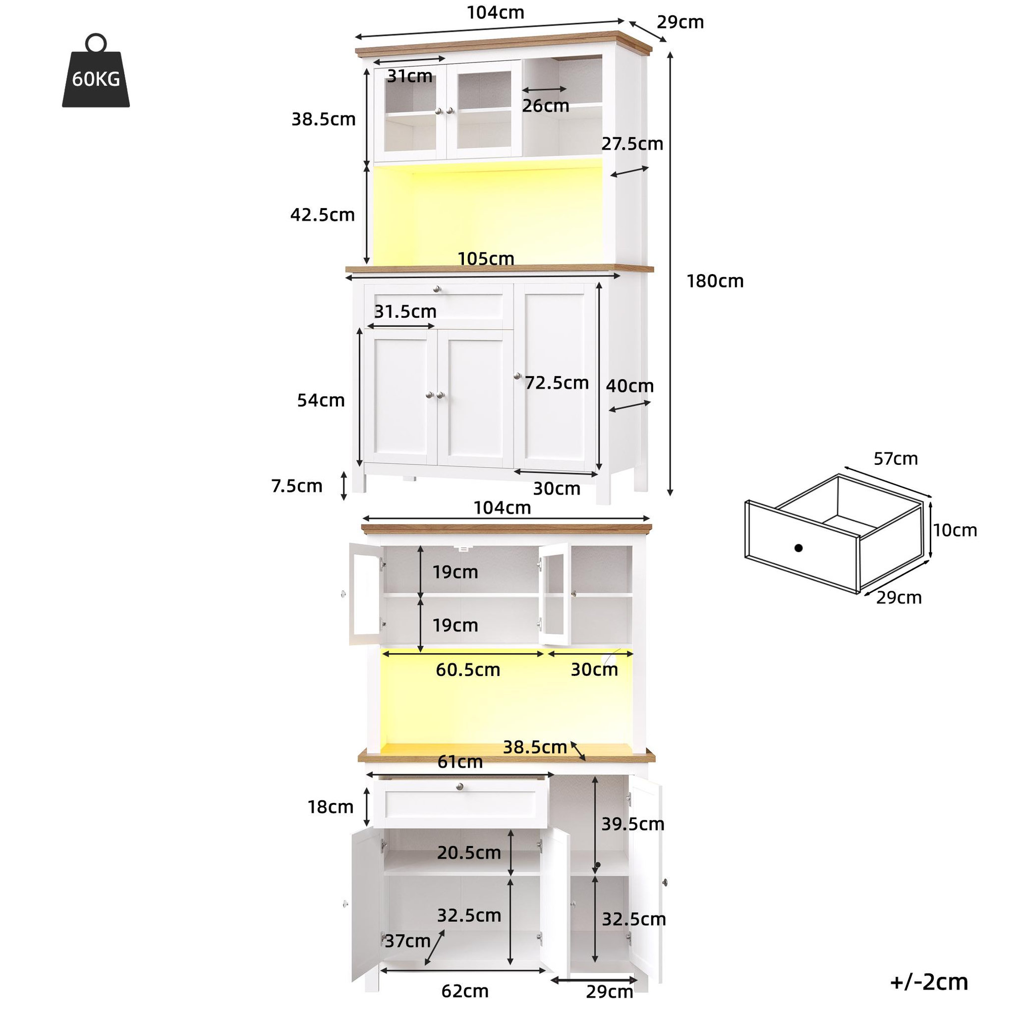Voir la diapositive 3 : MERAX Buffet de cuisine 5 portes 1 tiroir - 104 cm blanc led mdf