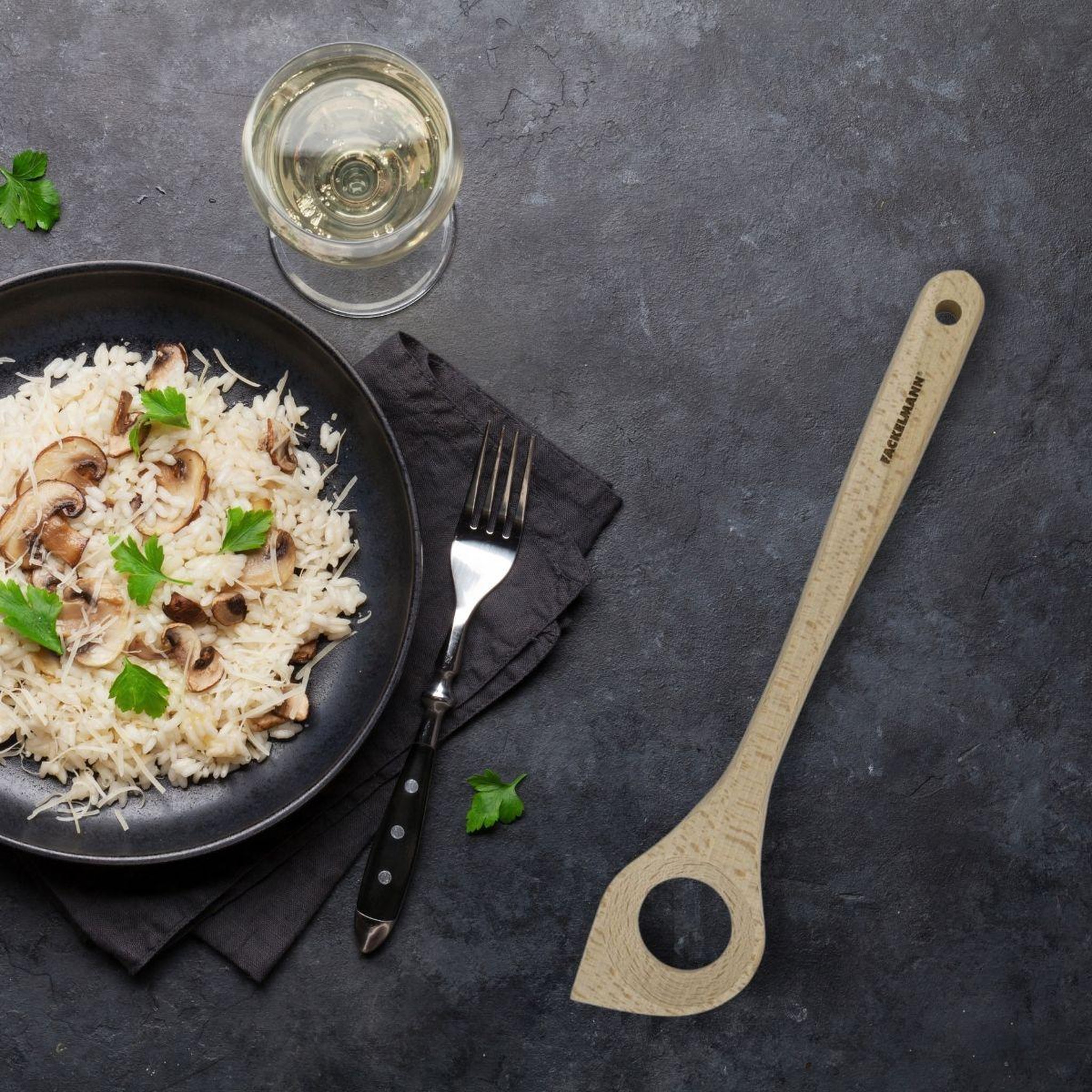 Voir la diapositive 2 : Fackelmann Ensemble de 2 cuillères de cuisine à risotto en bois fsc fackelmann