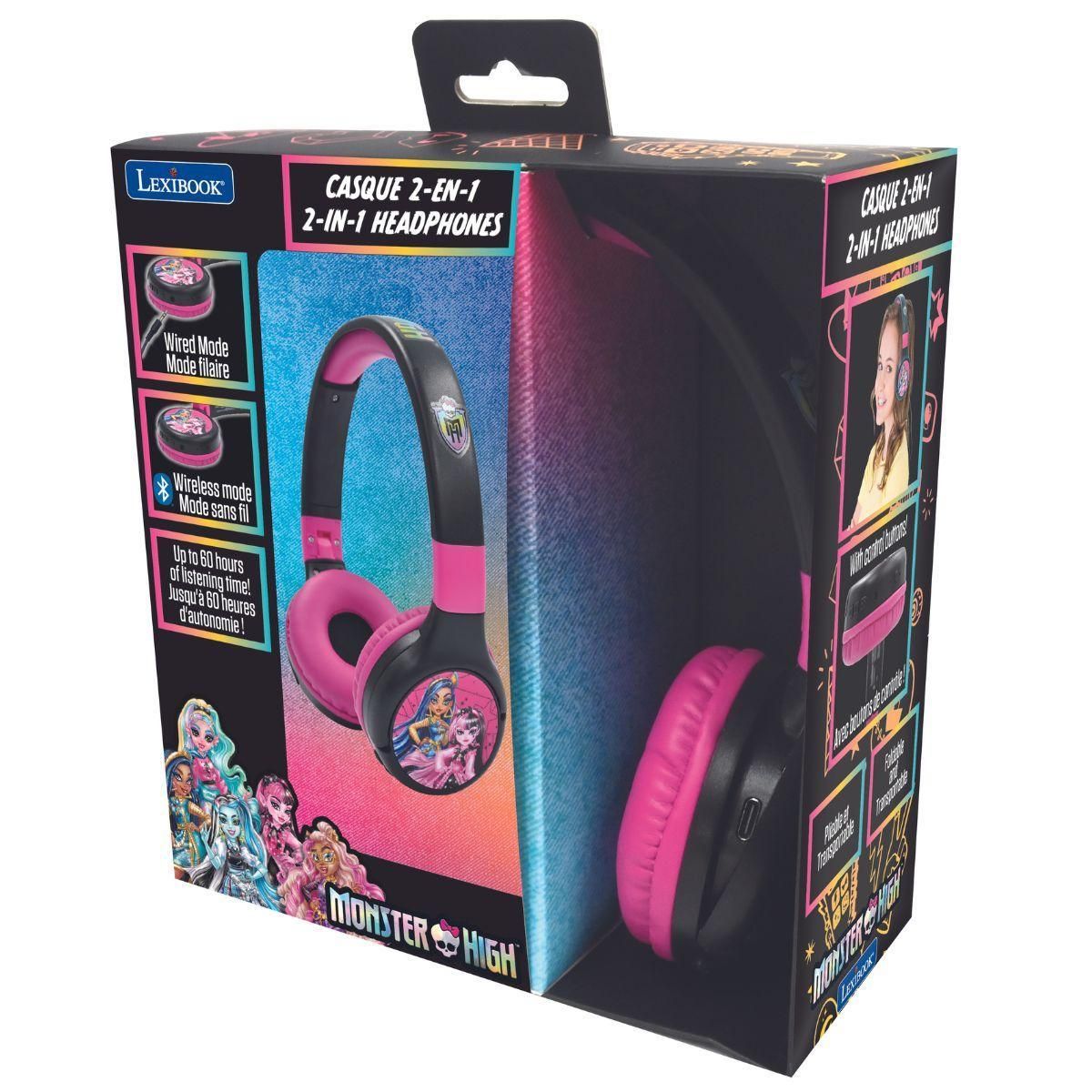 Lexibook Casque 2 en 1 Monster High Bluetooth et Filaire avec limitation de son