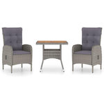 VIDAXL Ensemble a manger de jardin 3 pcs Resine tressee et acacia Gris