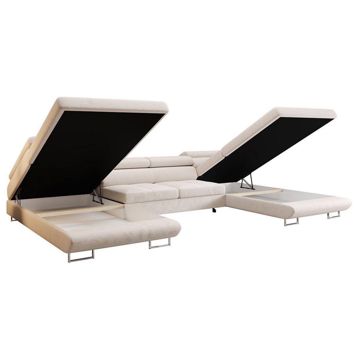 BEST MOBILIER Ayden - canapé panoramique en u 7 places convertible avec coffre et têtières réglables en tissu