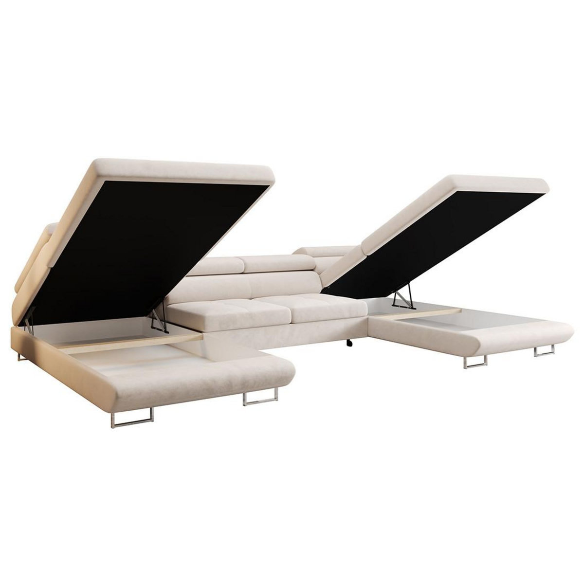 BEST MOBILIER Ayden - canapé panoramique en u 7 places convertible avec coffre et têtières réglables en tissu