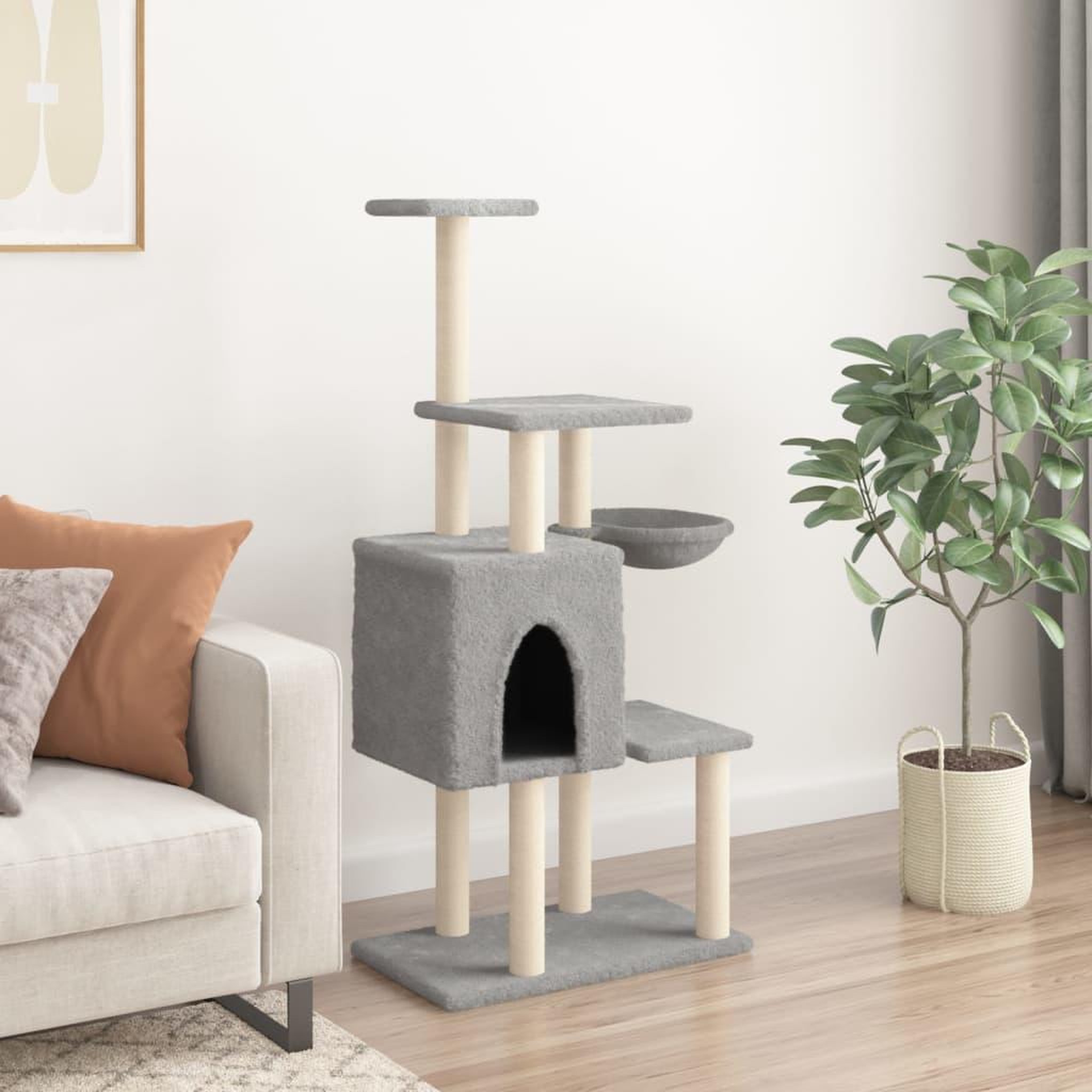 Voir la diapositive 3 : VIDAXL Arbre a chat avec griffoirs en sisal Gris clair 131 cm