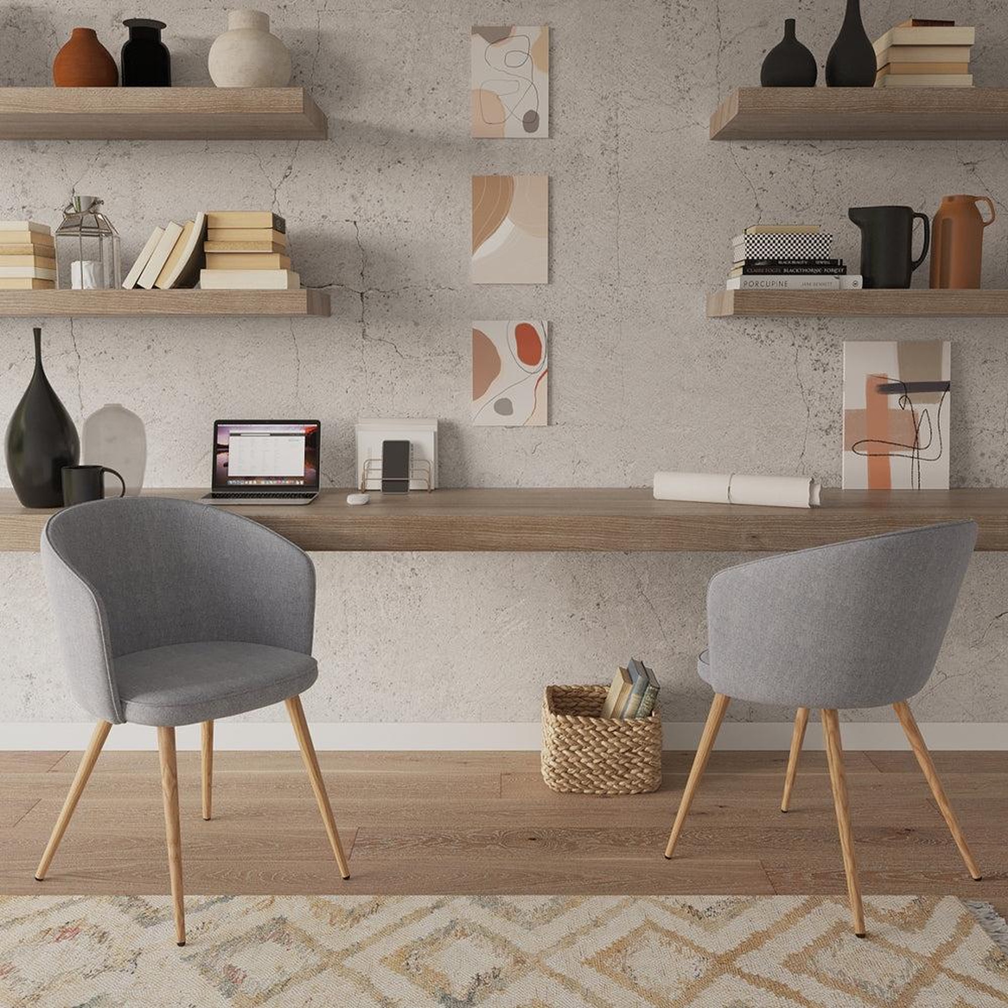 Voir la diapositive 2 : MAISON PAVANE Lot de 2 chaises en tissu gris clair et pieds en métal-chiara