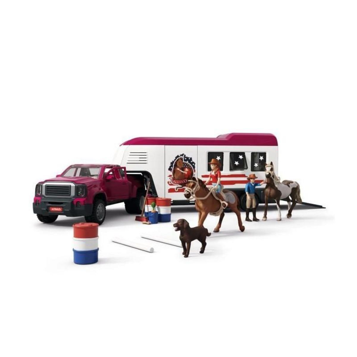 Schleich Figurine Pick-up et sa grande remorque équestre, Schleich 42705 Gamme Horse Club