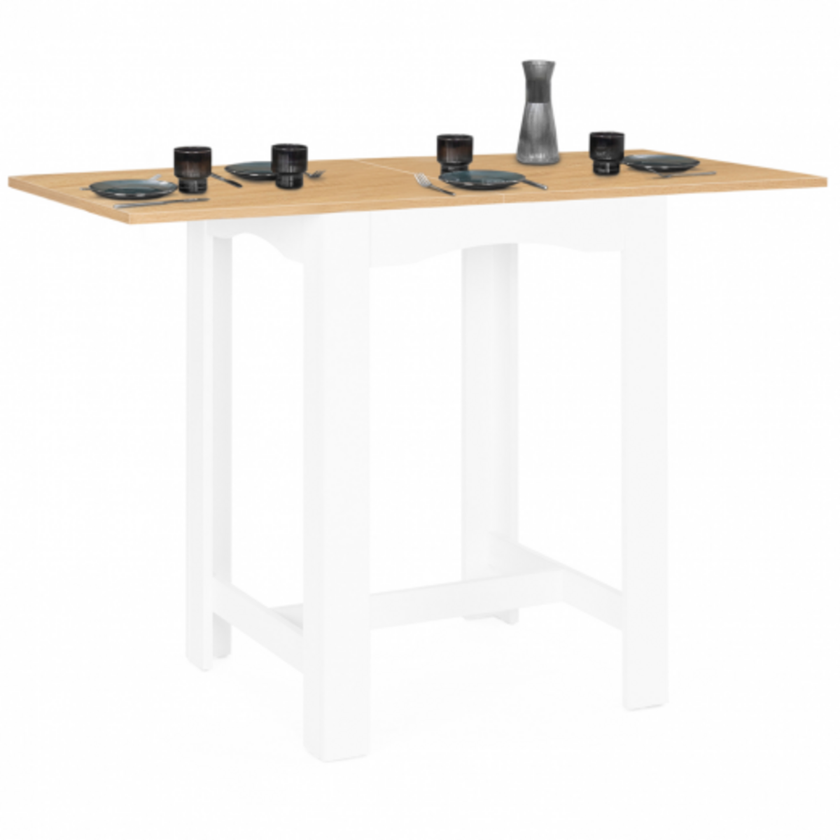 ID MARKET Table haute de bar extensible DONA 2 à 4 personnes blanche plateau façon hêtre 65-130 cm