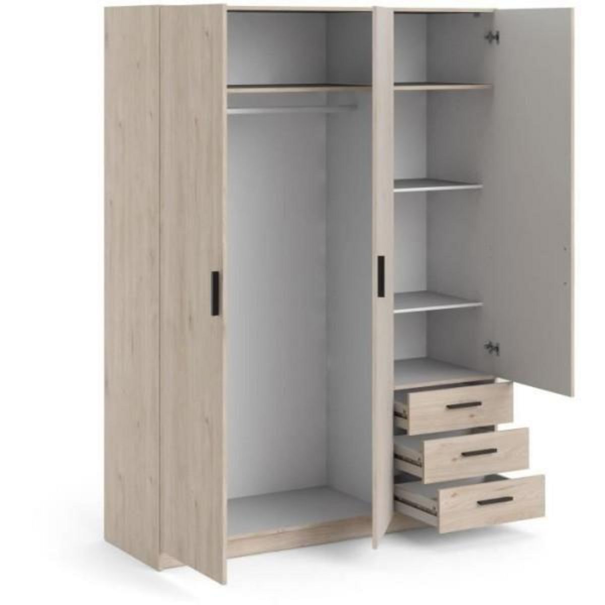 TVILUM Armoire VEGA - Décor chene - 3 portes + 3 tiroirs - L 147 x P 49,6 x H 200,4 cm