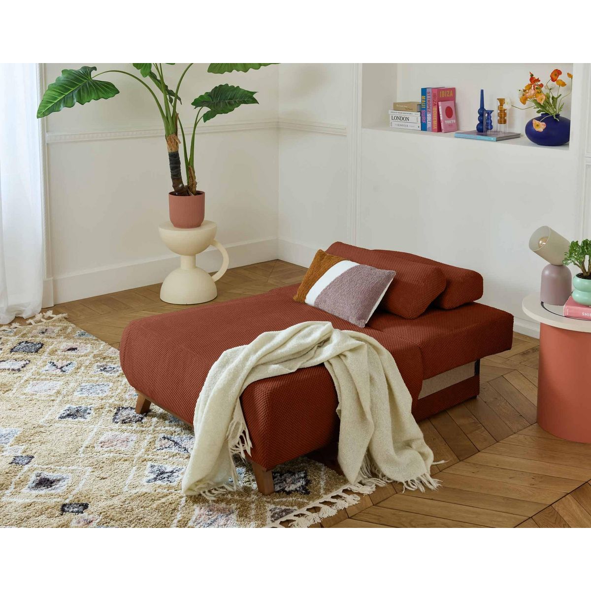 BEST MOBILIER Cristal - fauteuil - convertible avec coffre - en velours texturé