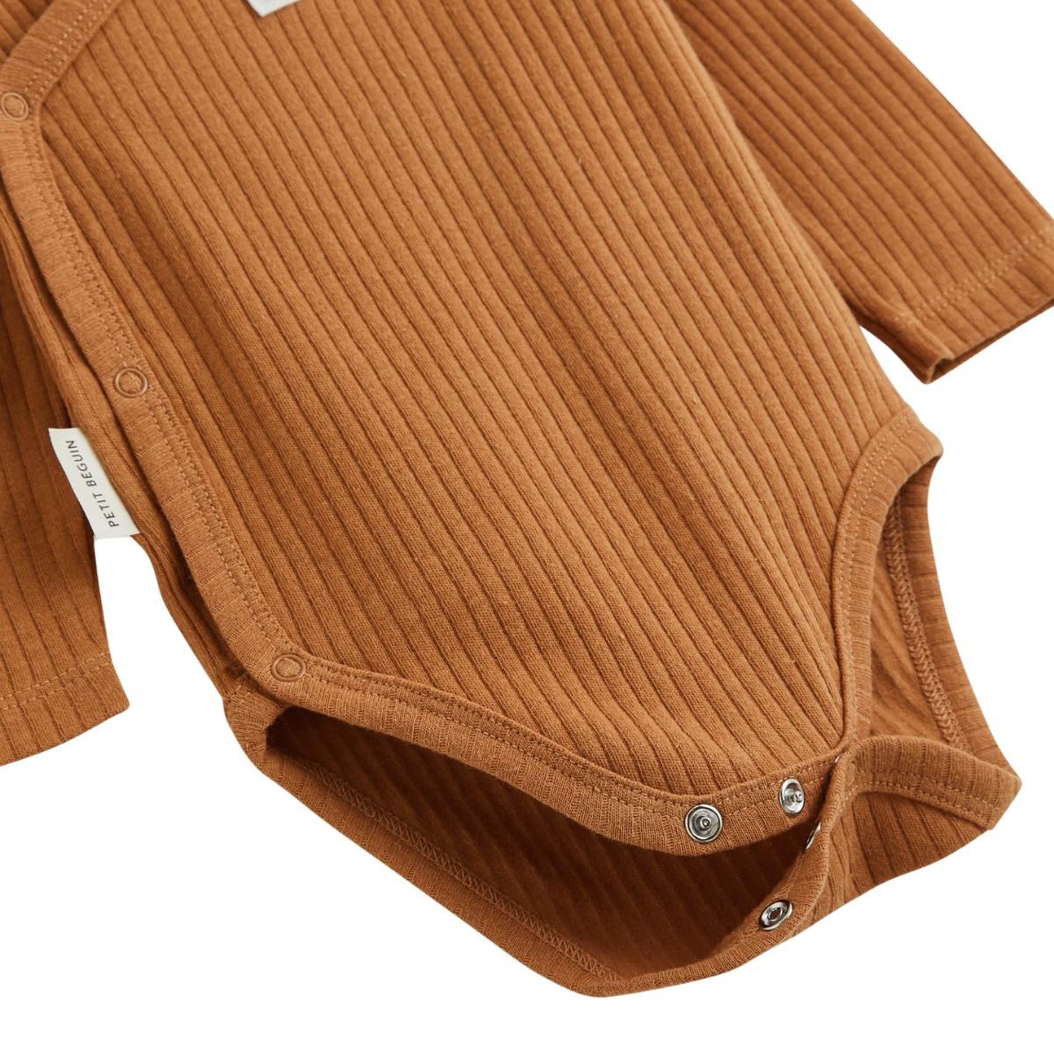Voir la diapositive 2 : PETIT BEGUIN Lot de 3 bodies bébé manches longues ouverture croisée caramel