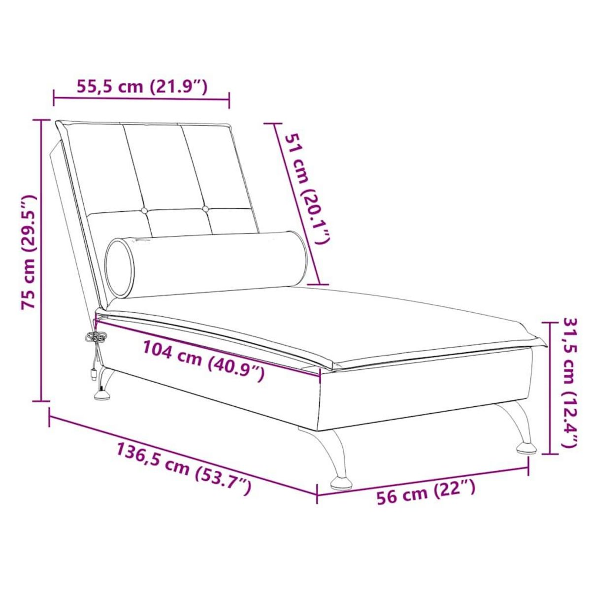 VIDAXL Chaise longue de massage avec traversin gris clair velours