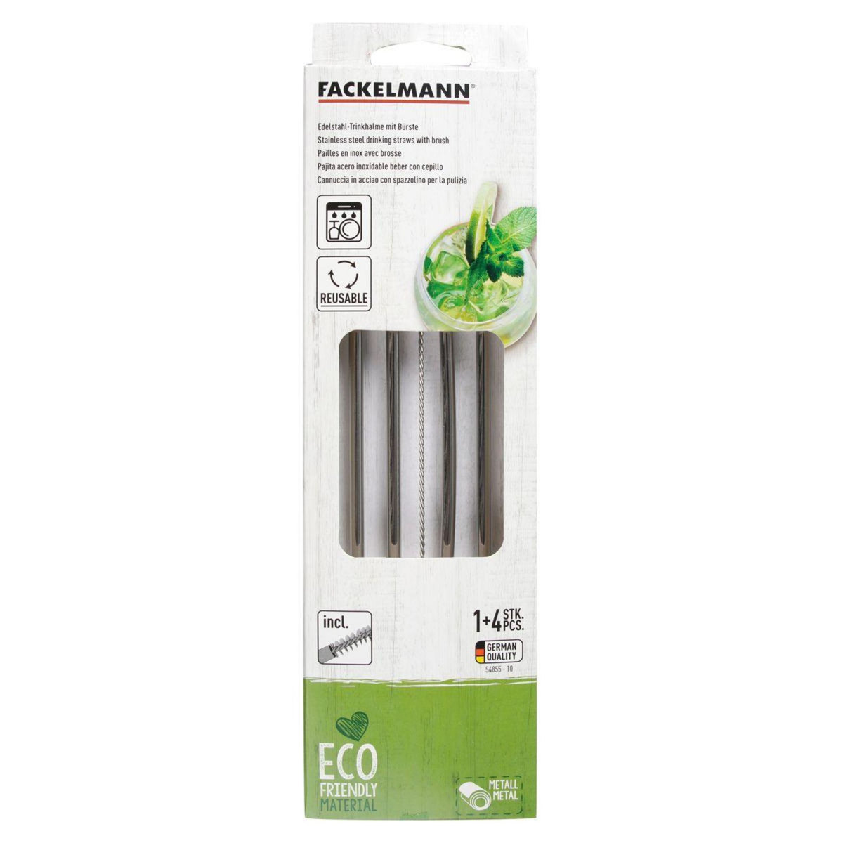 Fackelmann Lot de 4 pailles en inox avec goupillon 24 cm Fackelmann Bar Concept