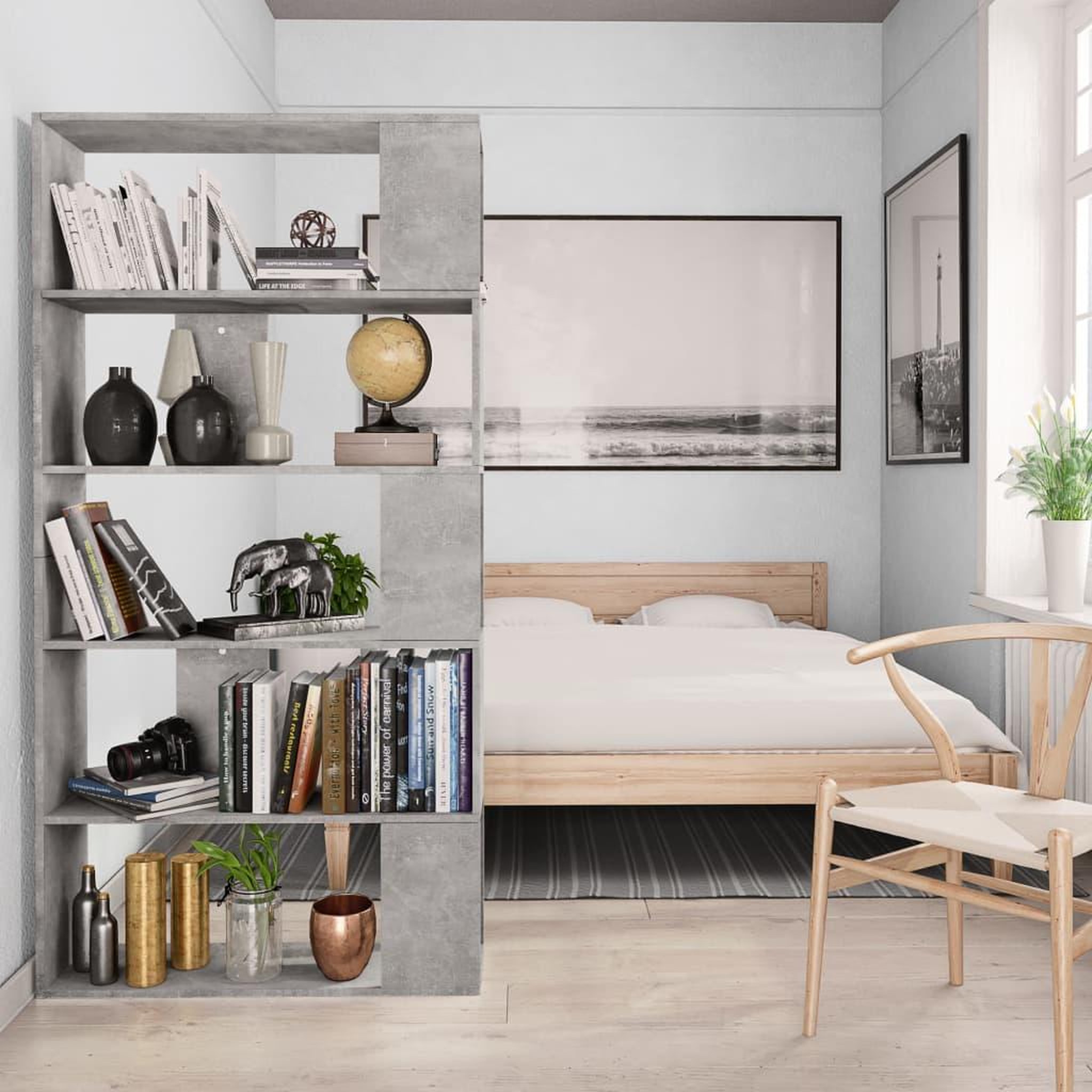 Voir la diapositive 4 : VIDAXL Bibliotheque/Separateur de piece Gris beton Bois d'ingenierie