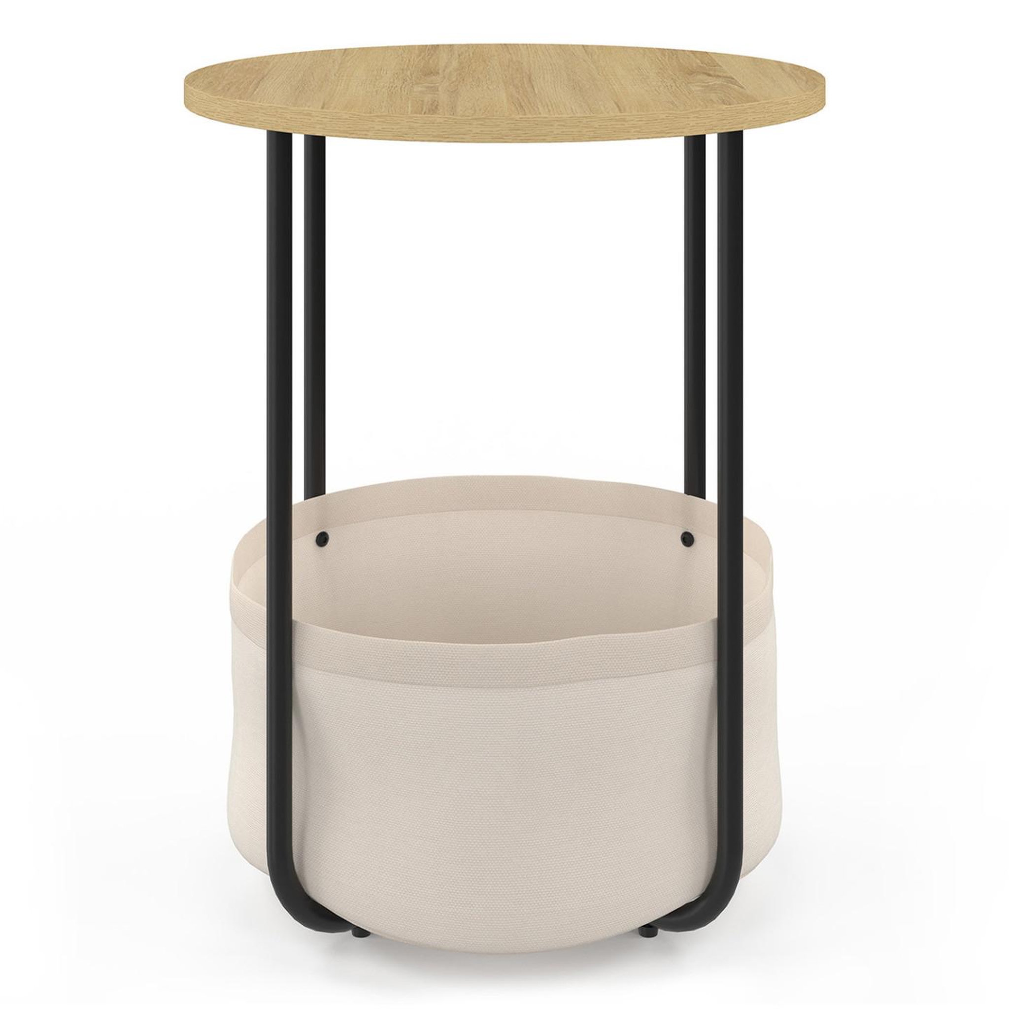 Voir la diapositive 3 : ID MARKET Lot de 2 tables de chevet, tables d'appoint, bout de canapé detroit rondes avec panier en tissu design industriel