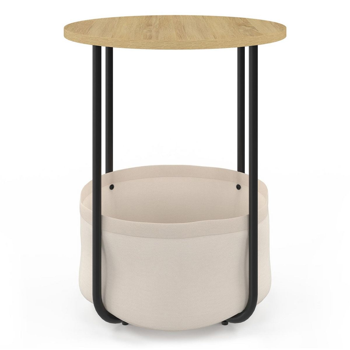 ID MARKET Lot de 2 tables de chevet, tables d'appoint, bout de canapé DETROIT rondes avec panier en tissu design industriel