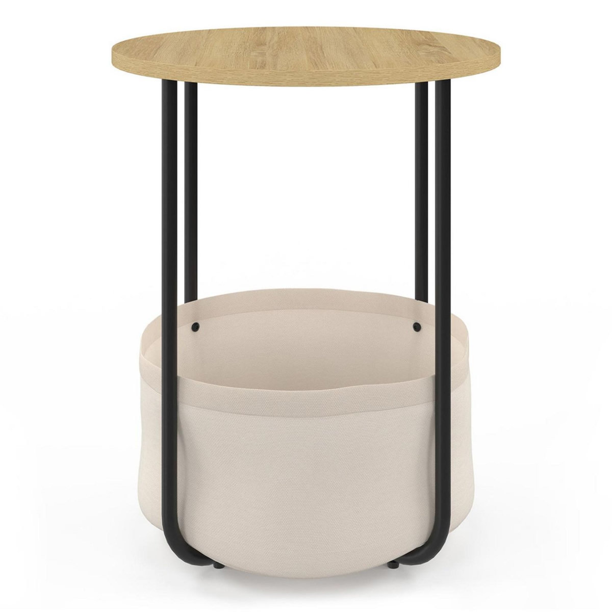 ID MARKET Lot de 2 tables de chevet, tables d'appoint, bout de canapé DETROIT rondes avec panier en tissu design industriel