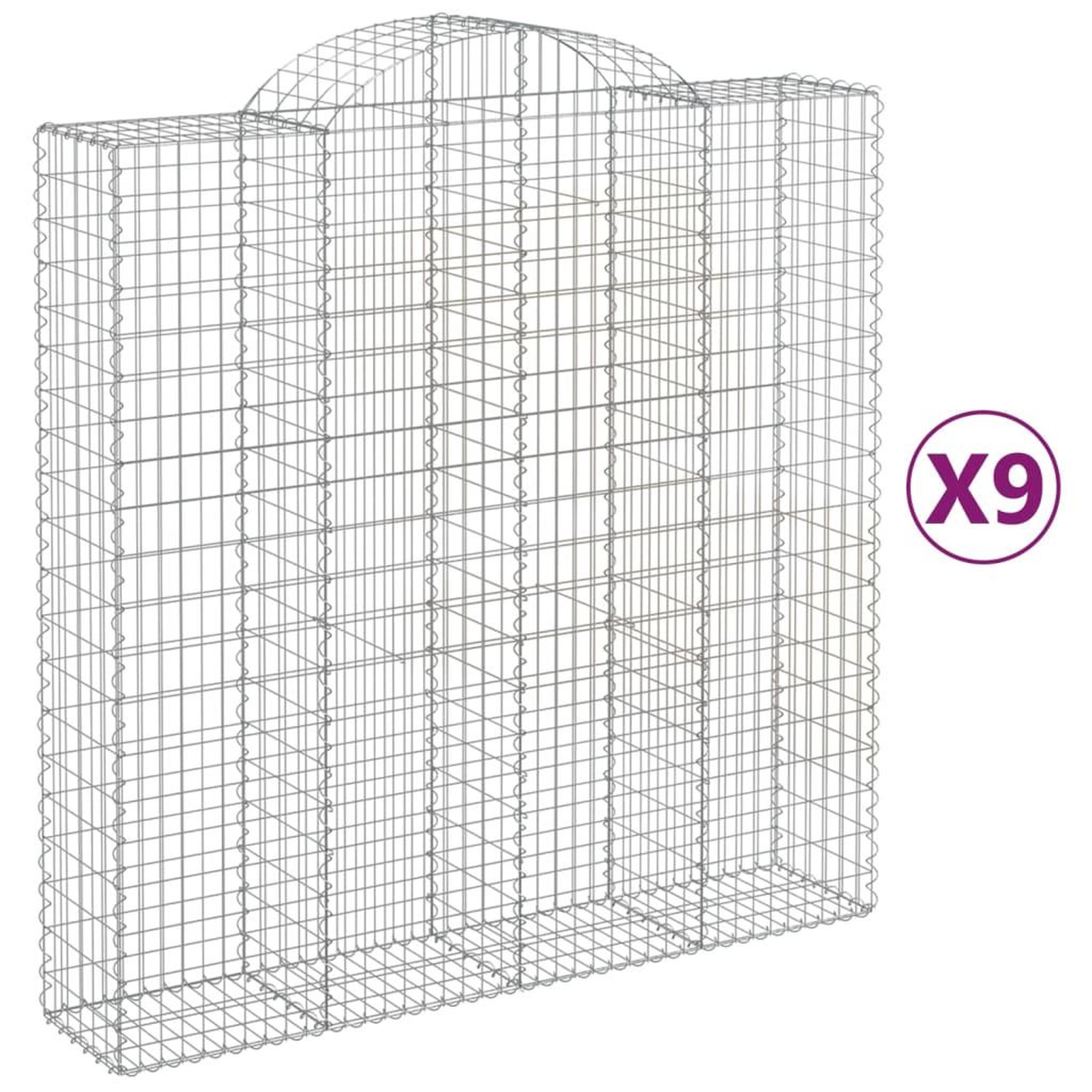 Voir la diapositive 2 : VIDAXL Paniers a gabions arques 9 pcs 200x50x200/220 cm Fer galvanise