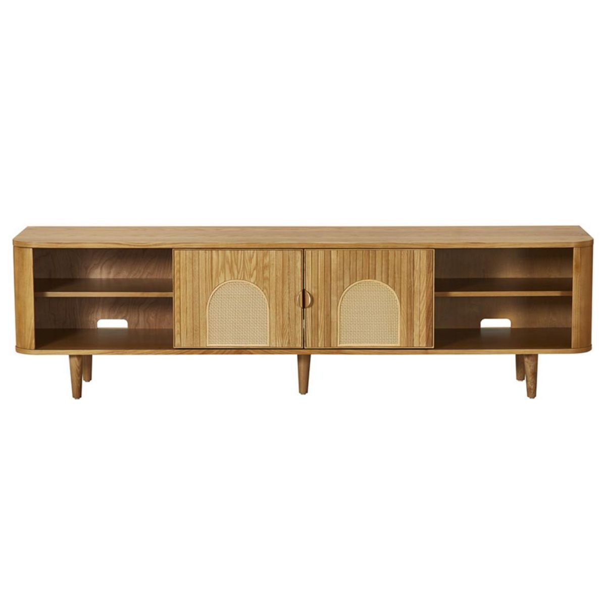 LISA DESIGN Milazzo - meuble tv - bois plaqué chêne et cannage - 4 niches et 2 portes - 180 cm