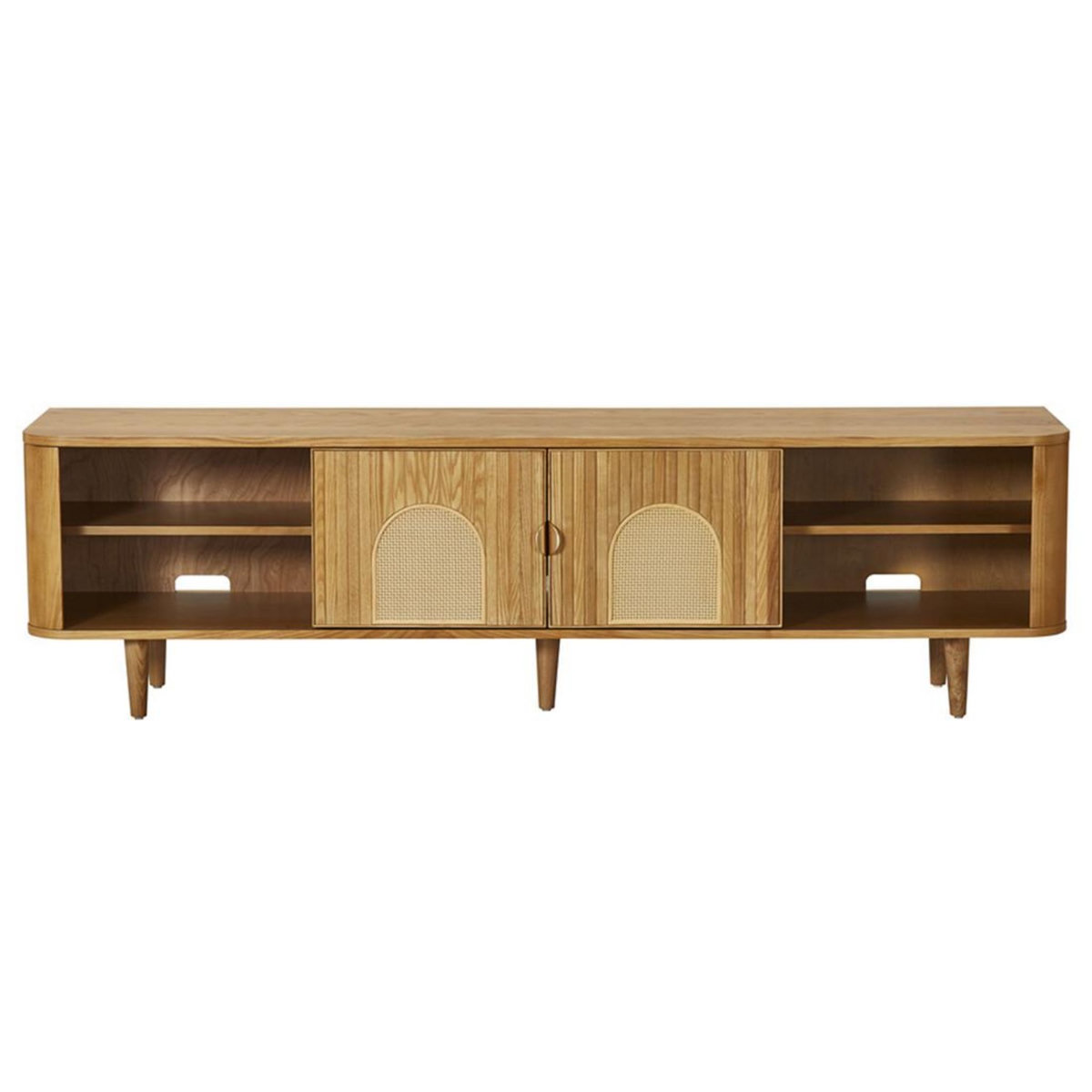 LISA DESIGN Milazzo - meuble tv - bois plaqué chêne et cannage - 4 niches et 2 portes - 180 cm