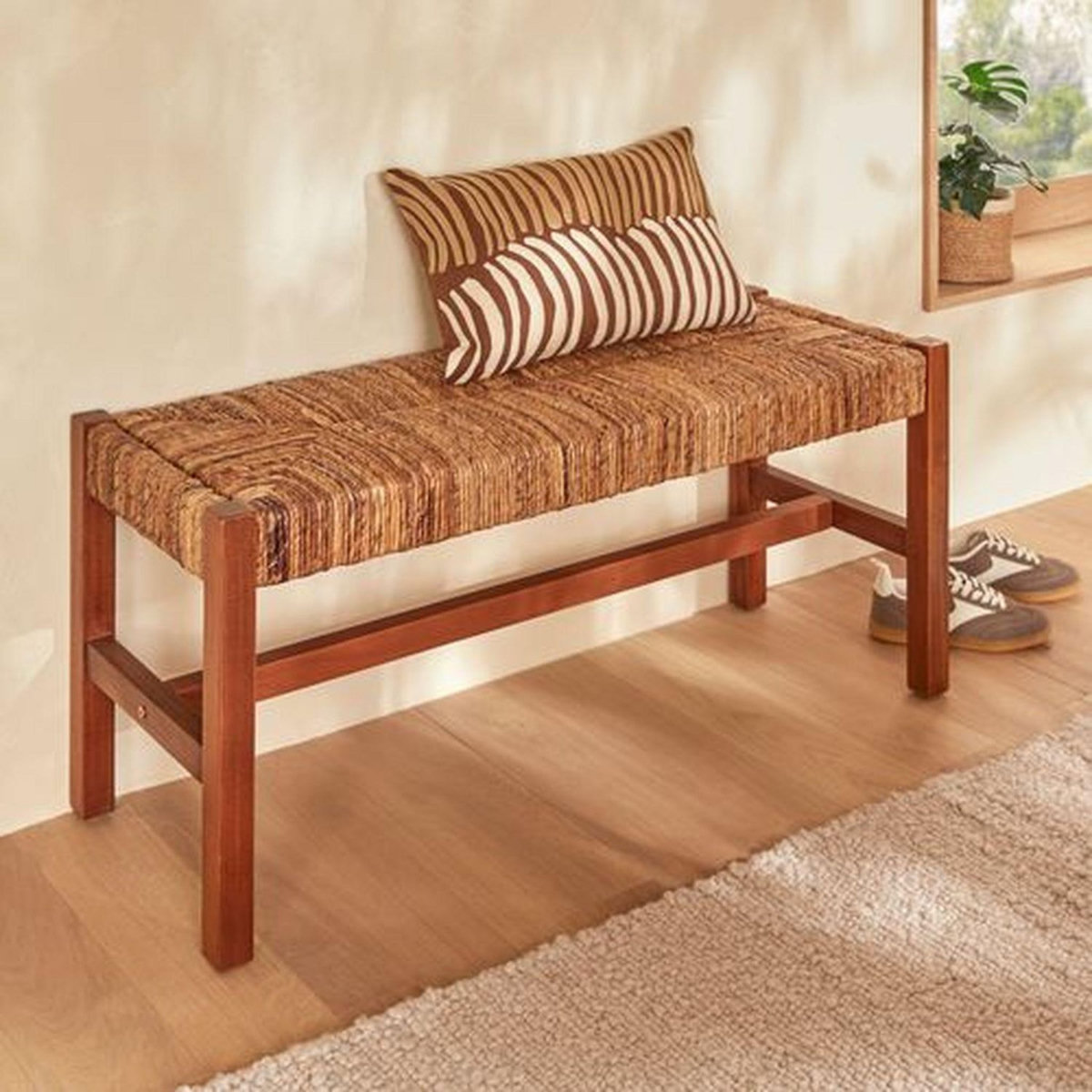 ATMOSPHERA Banc 2 places avec assise tressée en bois SIDOAN - Marron