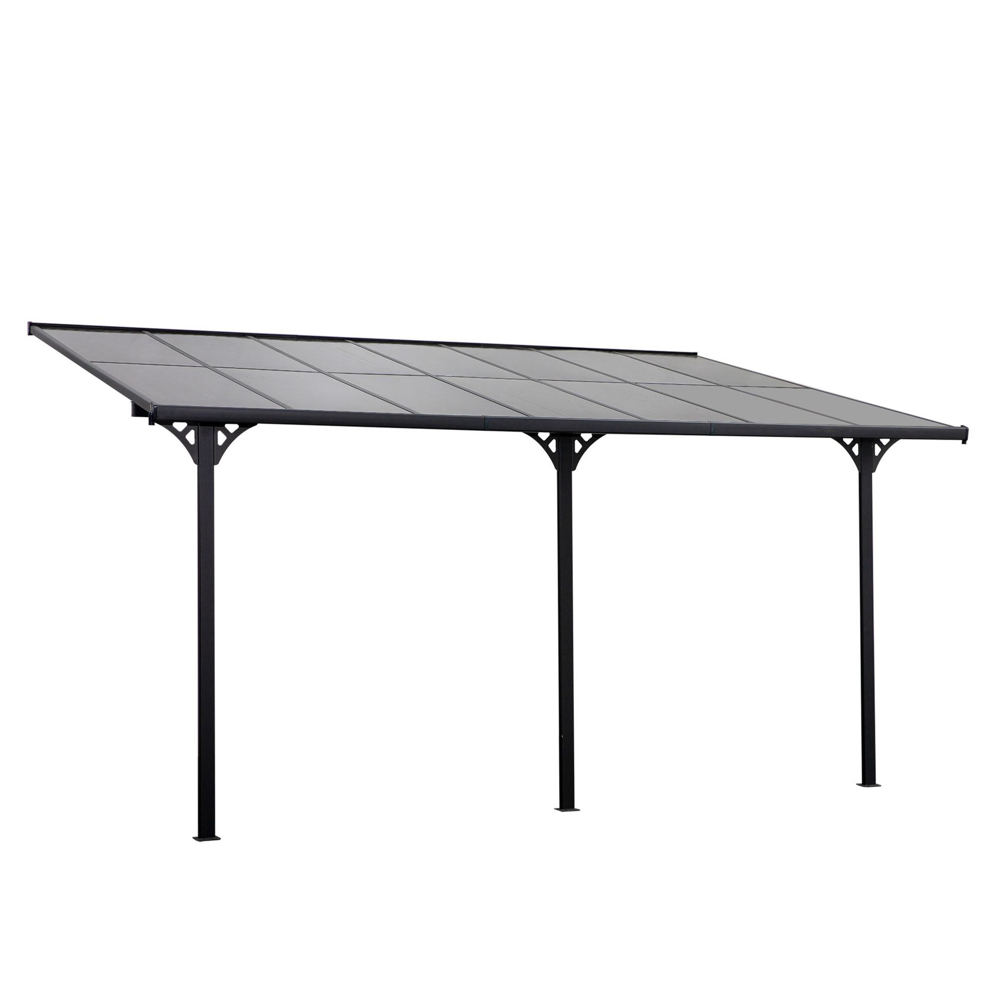 Voir la diapositive 1 : OUTSUNNY Pergola rigide alu. polycarbonate dim. 4,35L x 3l x 2,7H m pavillon de jardin adossable gris