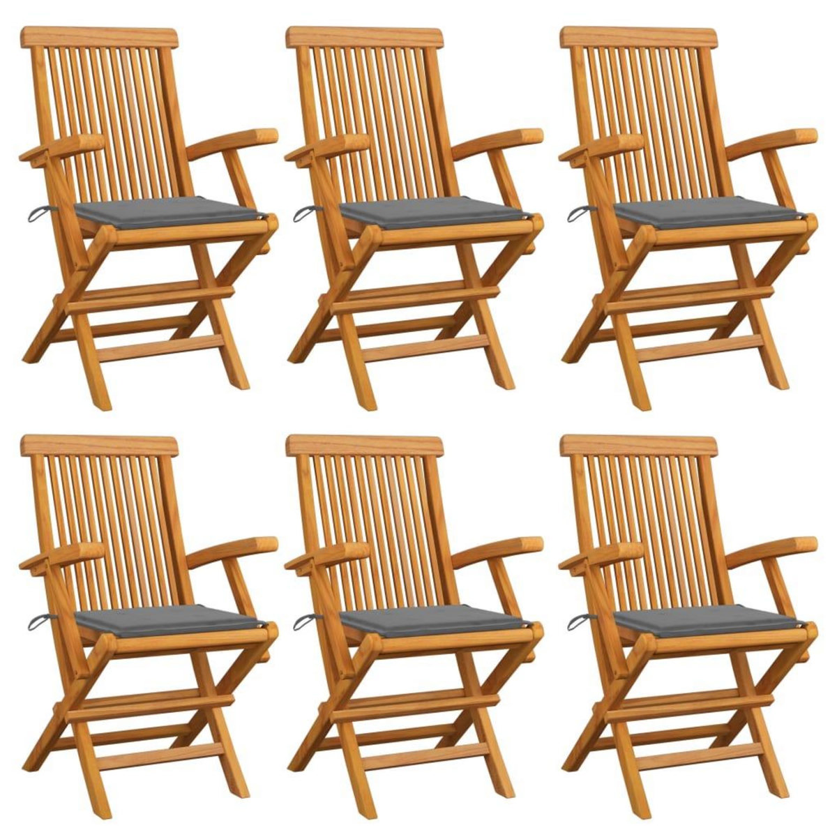 VIDAXL Chaises de jardin avec coussins gris lot de 6 Bois teck massif