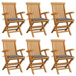 VIDAXL Chaises de jardin avec coussins gris lot de 6 Bois teck massif