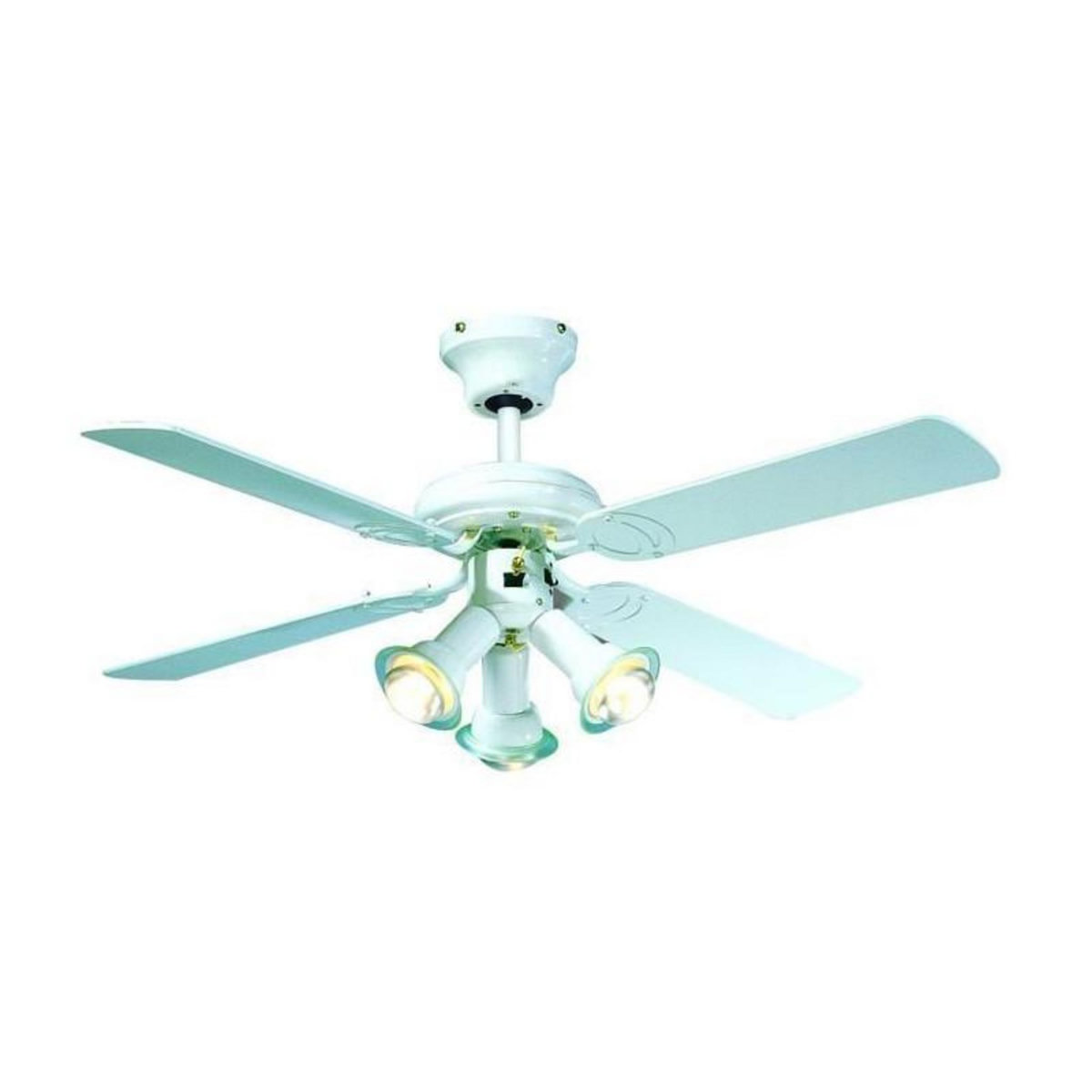 Farelek FARELEK - MALDIVES O 107 cm - Ventilateur de plafond reversible, 4 pales laquees blanc + eclairage 3 spots 60 watts E14 - 112615