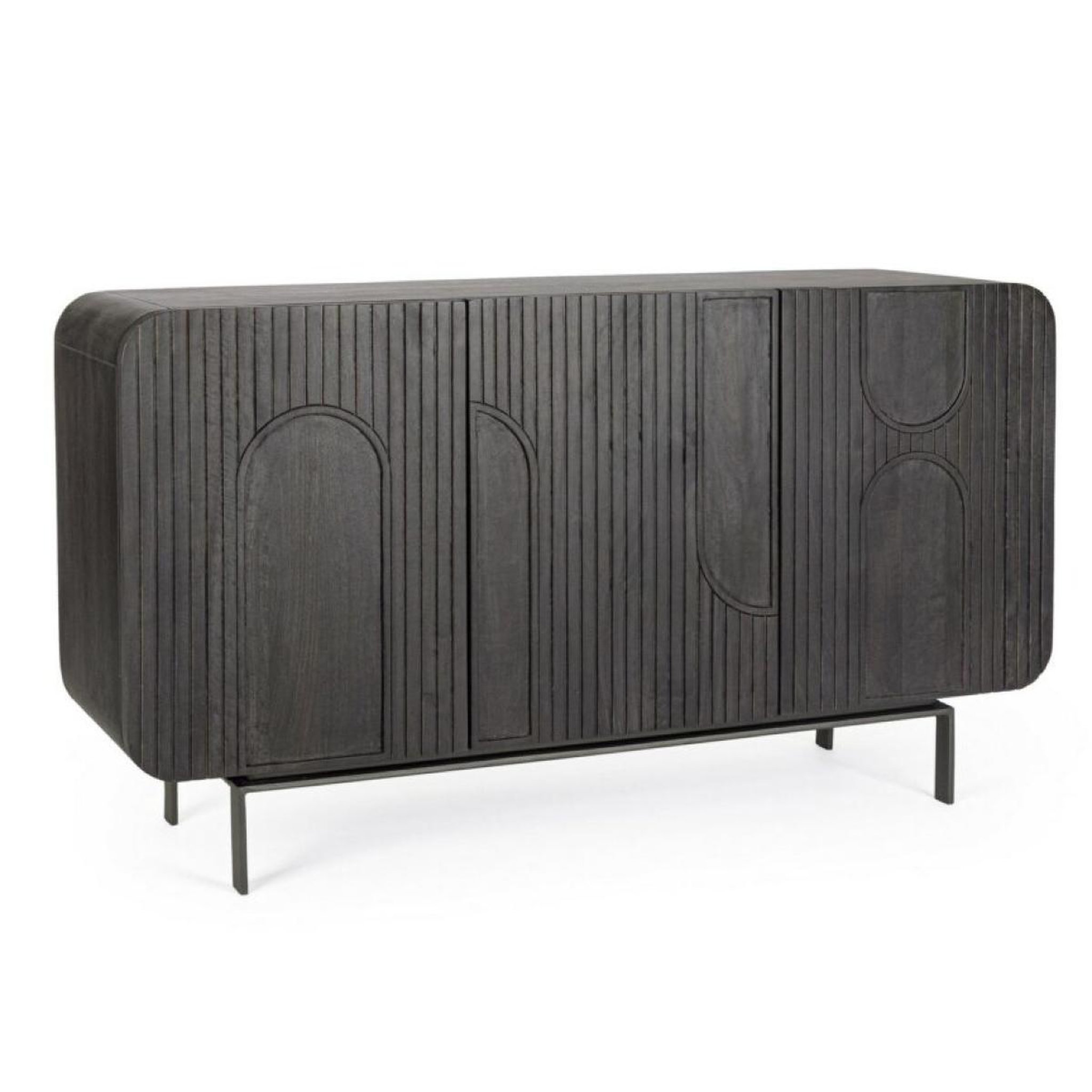 Voir la diapositive 5 : JLC KREATION Petit buffet 3 portes en manguier noir mira 150cm