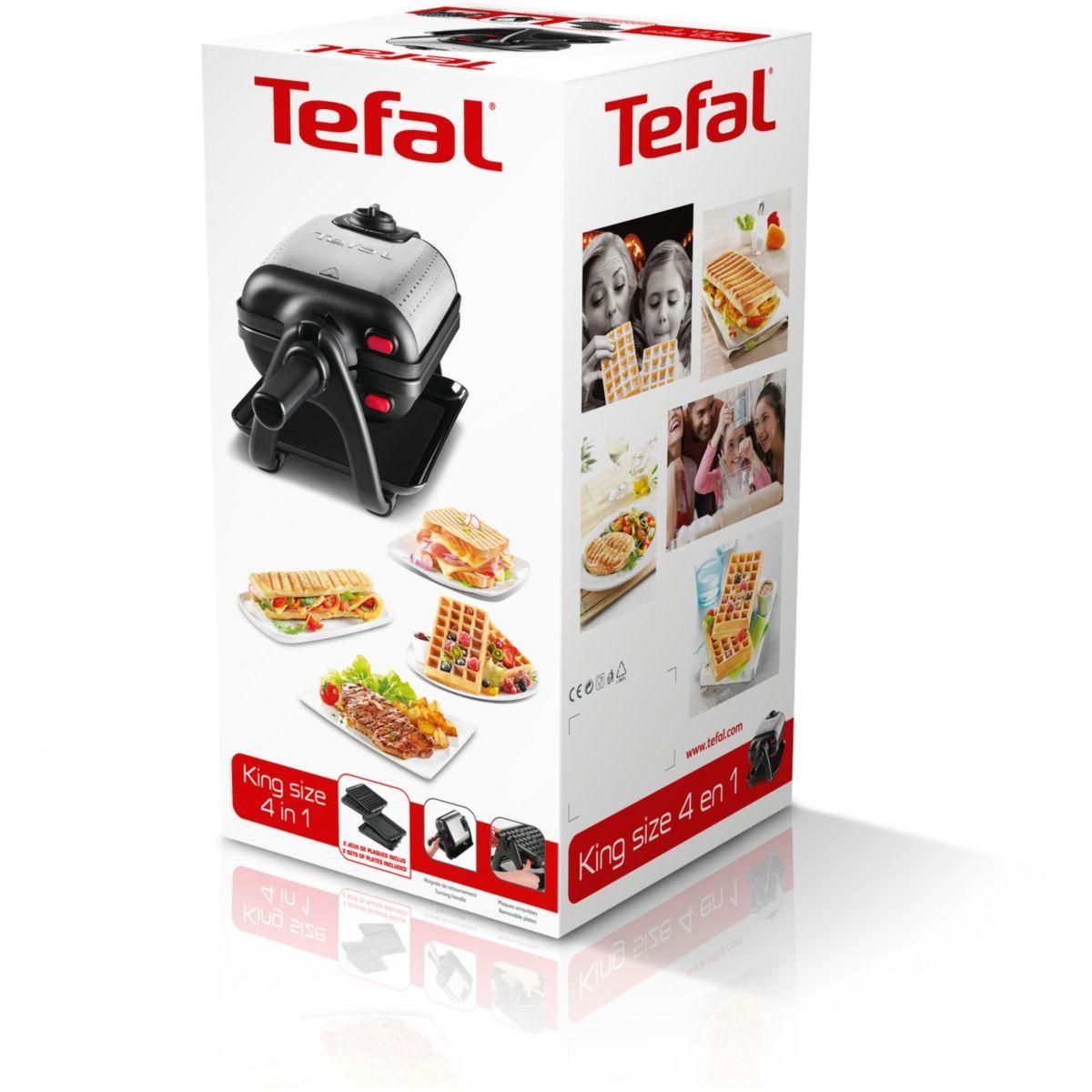 TEFAL Croque, gaufre, gaufrette, gril WM755D12 -WM75 Gaufrier KING SIZE 4 en 1