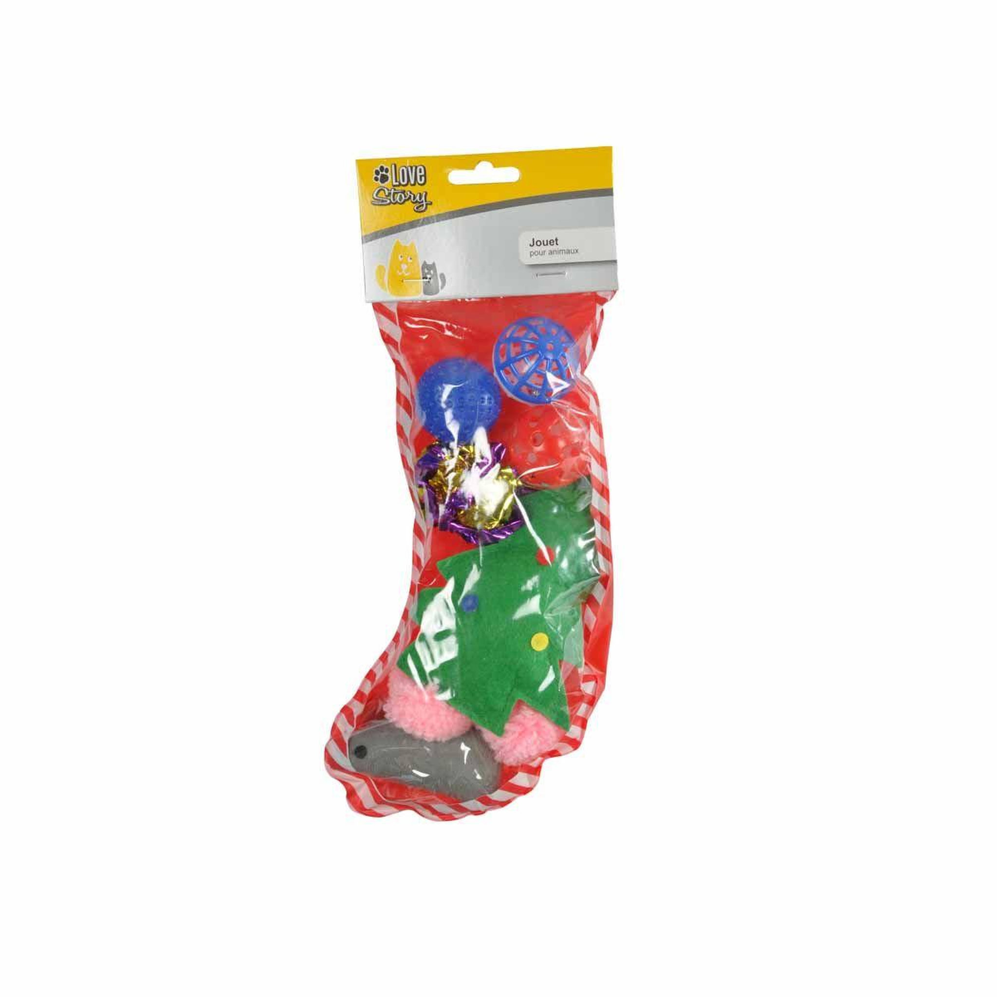 Voir la diapositive 2 : LOVE STORY Lot de 8 jouets pour chat  chaussette noël  30cm multicolore