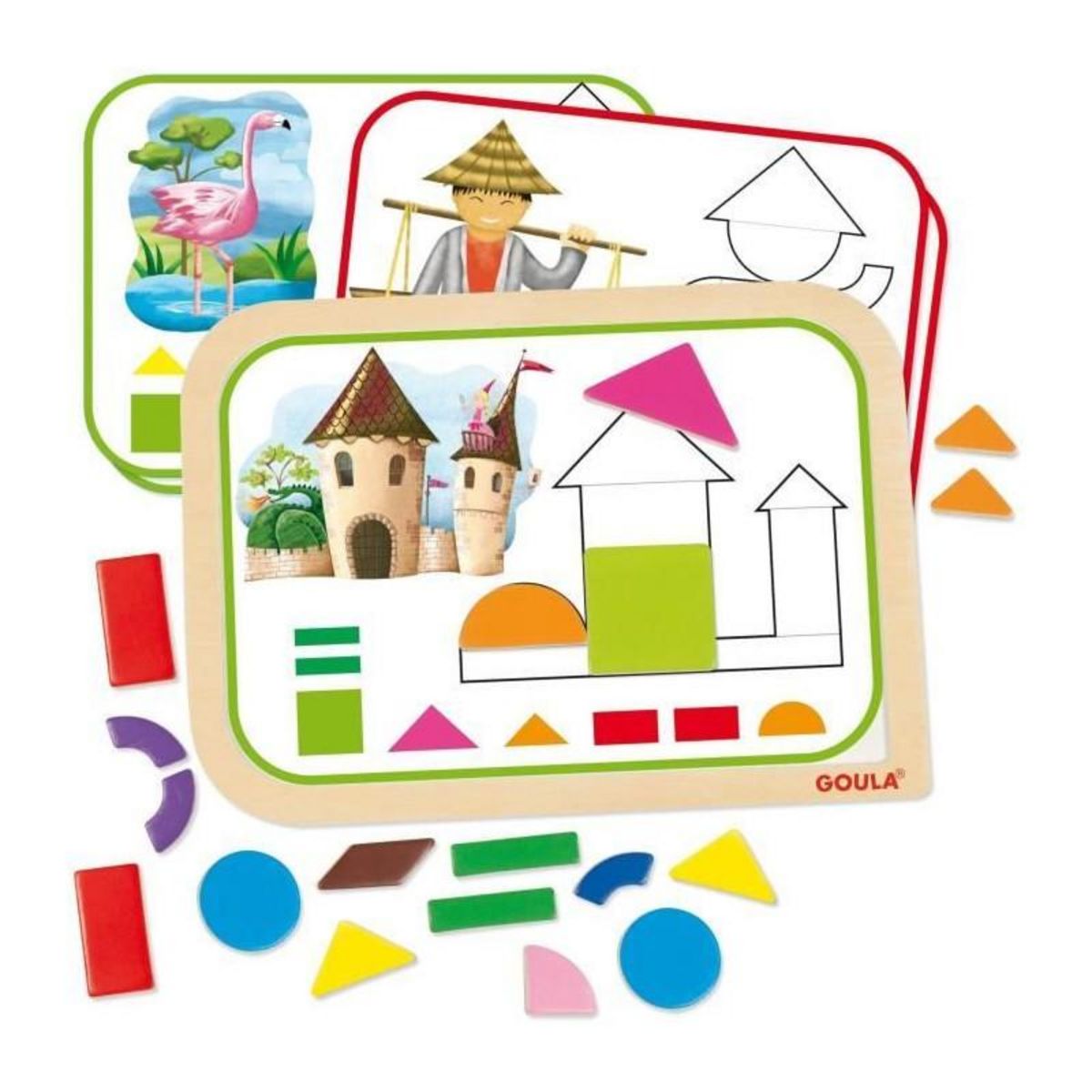 Goula Jeu éducatif - GOULA - Coffret formes magnétiques - 12 activités avec 24 pieces en bois