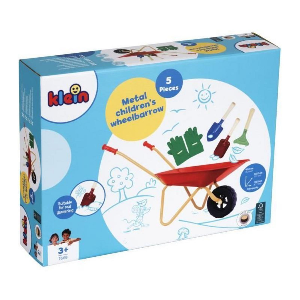 Klein Brouette en métal - KLEIN - 7669 - Avec 3 outils et 1 paire de gants - Des 3 ans