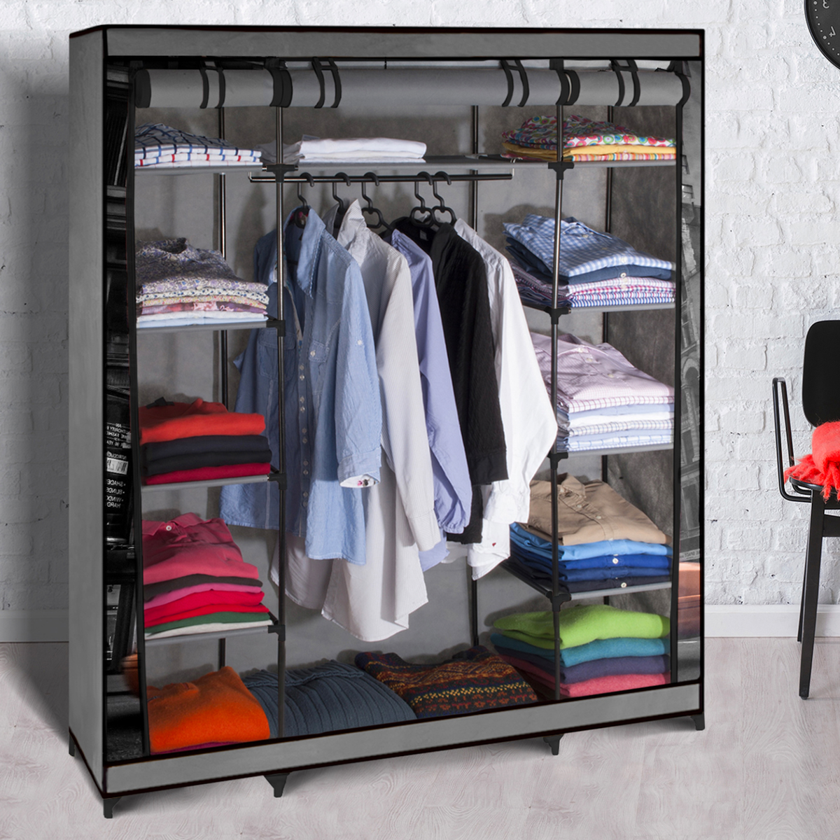 ID MARKET Armoire de rangement penderie pliable vêtements en tissu NEW-YORK dressing XXL