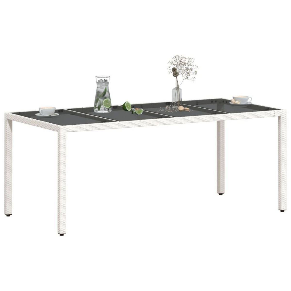 VIDAXL Table de jardin avec dessus en verre blanc resine tressee
