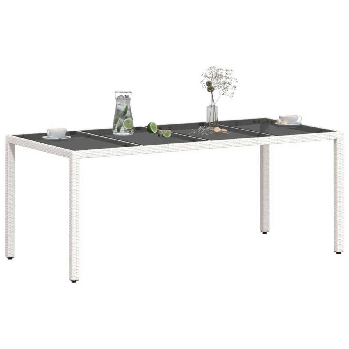 VIDAXL Table de jardin avec dessus en verre blanc resine tressee