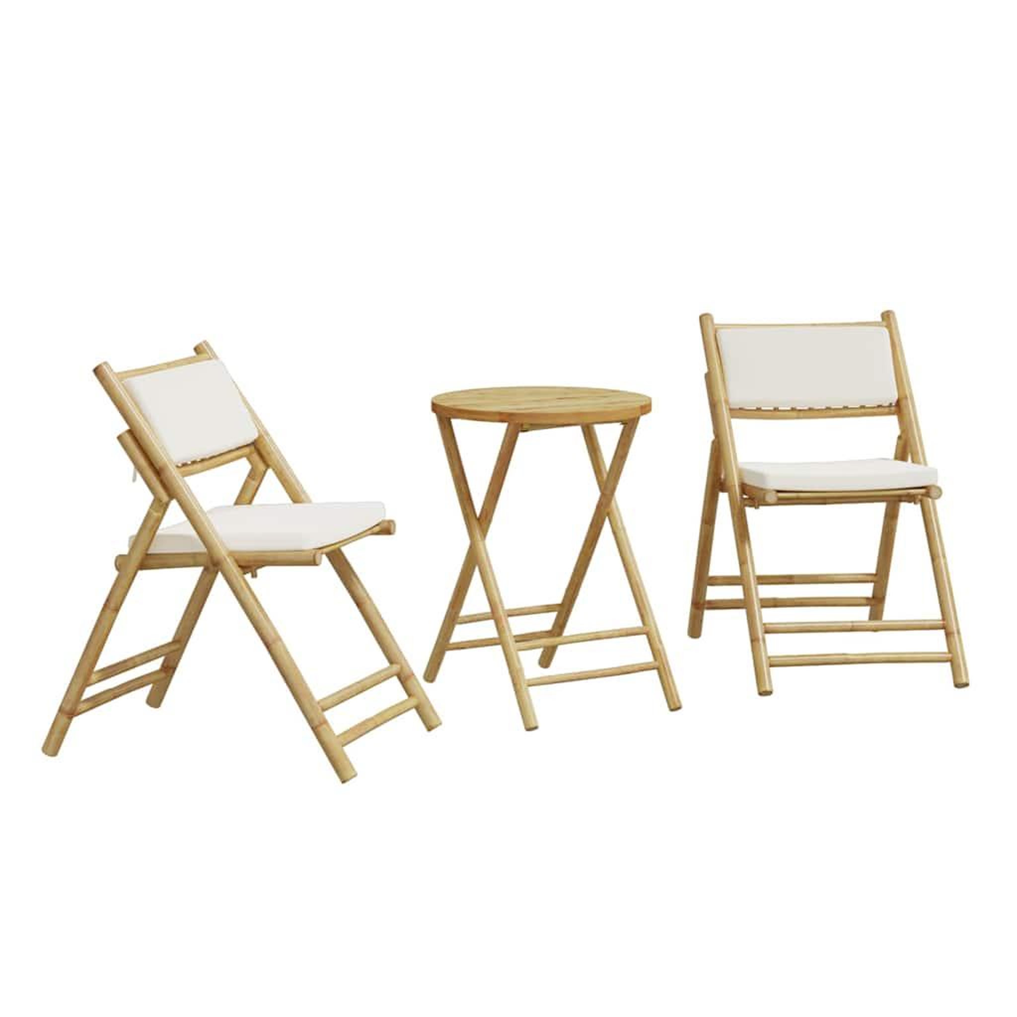 Voir la diapositive 2 : VIDAXL Ensemble de bistro pliante 3 pcs et coussins blanc creme bambou