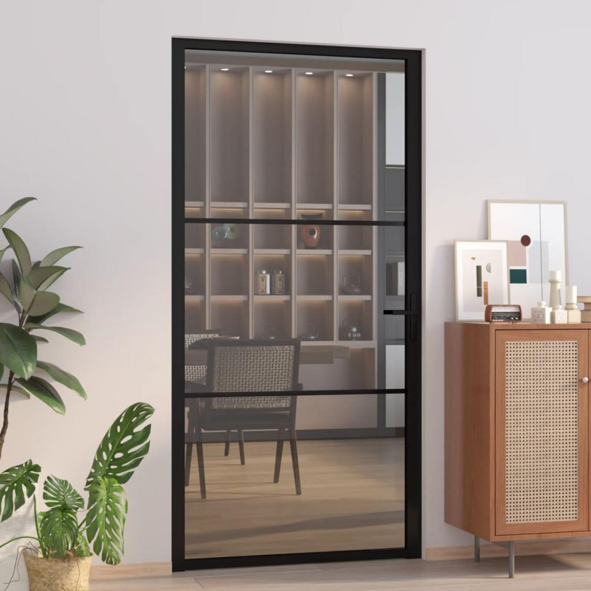 VIDAXL Porte interieure 102,5x201,5 cm Noir Verre ESG et aluminium