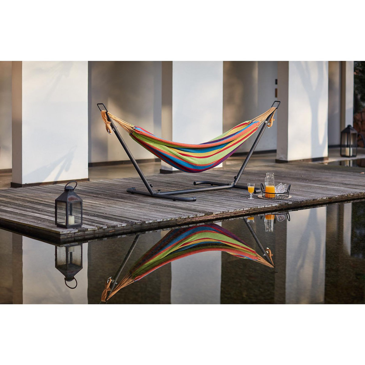 CONCEPT USINE Hamac sur pied 2,6 m avec toile en tissu multicolore COPACABANA