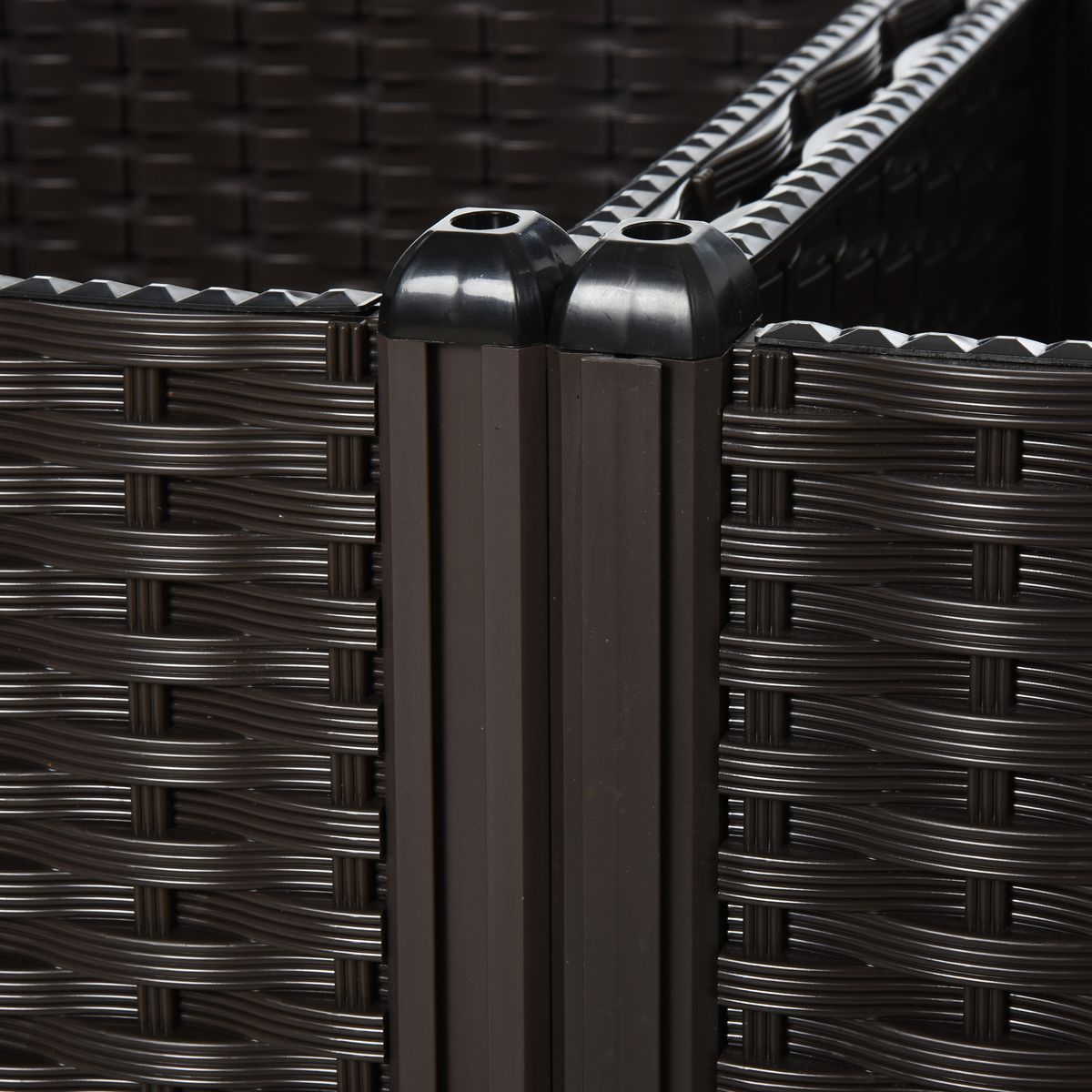 OUTSUNNY Jardinière sur pieds carré potager 2 étages dim. 80L x 80l x 44H cm insert d'irrigation plastique imitation rotin tressé chocolat