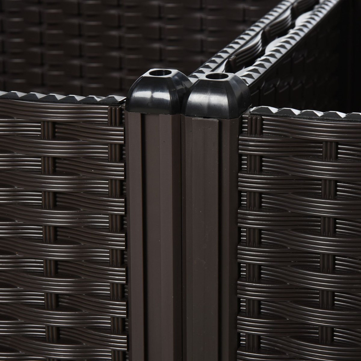 OUTSUNNY Jardinière sur pieds carré potager 2 étages dim. 80L x 80l x 44H cm insert d'irrigation plastique imitation rotin tressé chocolat