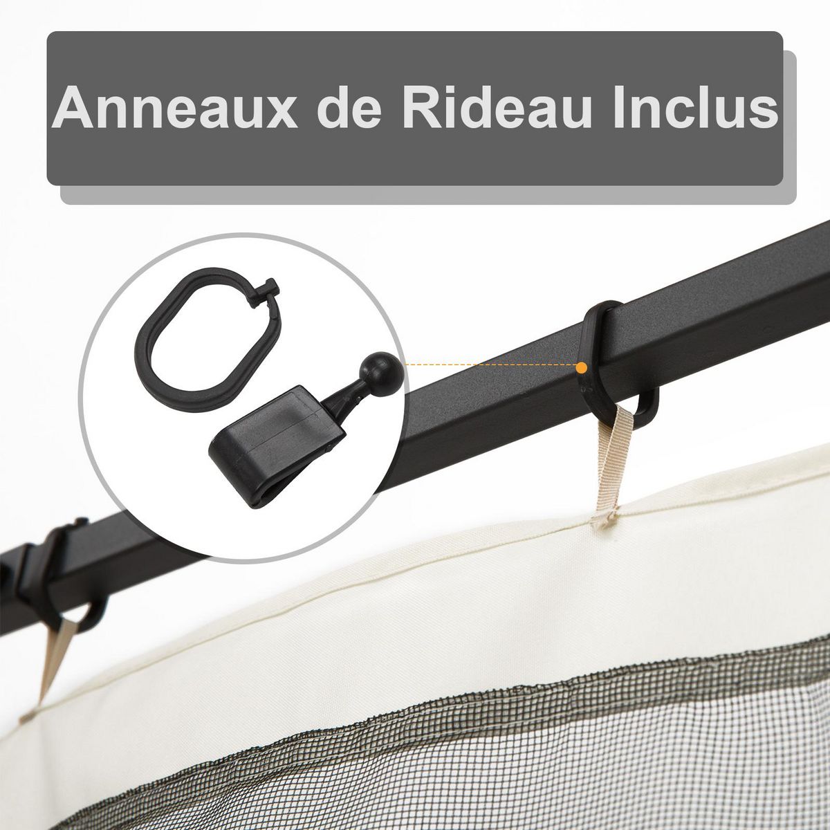 OUTSUNNY Moustiquaires pour tonnelle barnum pavillon de jardin 3 x 3 m - lot de 4 moustiquaires zippées + crochets d'attaches - polyester nylon