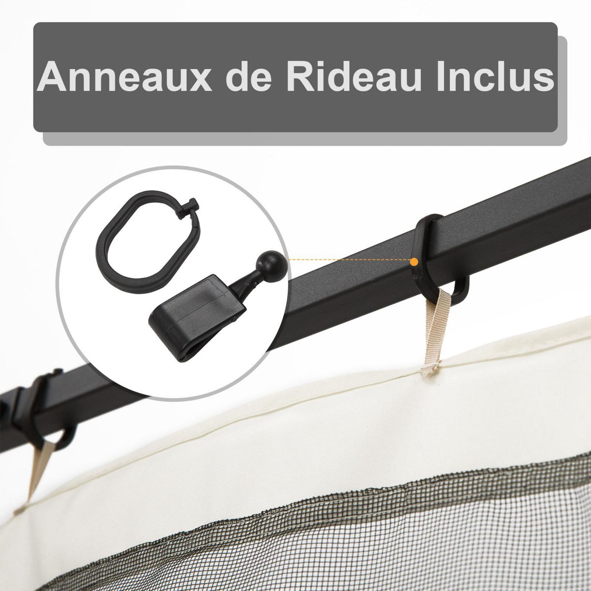 OUTSUNNY Moustiquaires pour tonnelle barnum pavillon de jardin 3 x 3 m - lot de 4 moustiquaires zippées + crochets d'attaches - polyester nylon